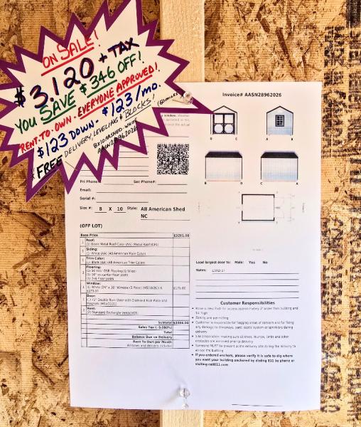 🔥10% OFF - SAVE $346 - 8x10 SHED  $3,120 - $123 DOWN & $123MO - EVERYONE APPROVED - FREE DELIVERY & BLOCKS (50 miles)