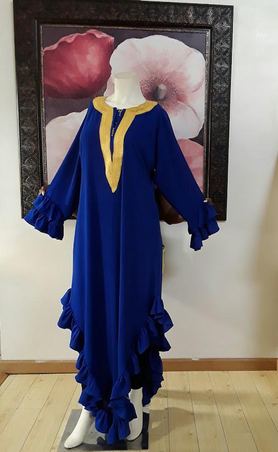 Royal Blue and Gold Embroidered Dress