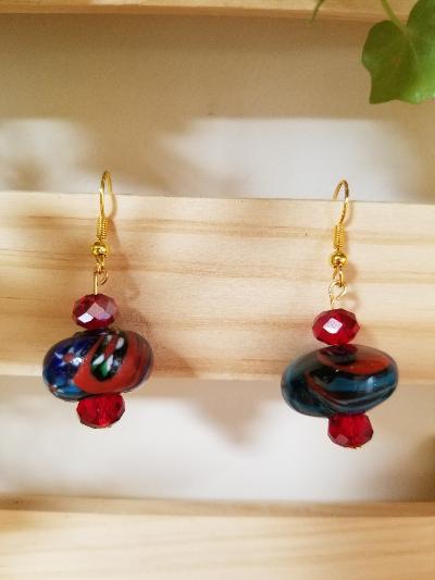 Red Murano Glass Bead Earrings.