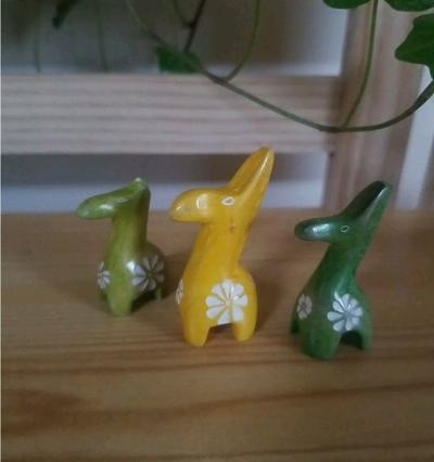 Set of 3 Tiny Bright Soapstone Giraffes.