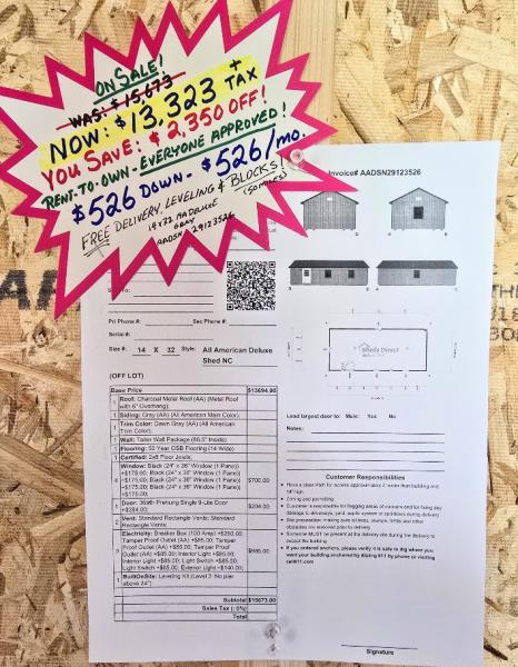 🔥$2,350 OFF - 14x32 DELUXE BUILDING w/TALL WALLS & ELECTRICAL PACKAGE - ONLY  $13,323 - $526 DOWN / $526/Mo - NO CREDIT CHECK - FREE DEL & BLOCKS! (50 miles)