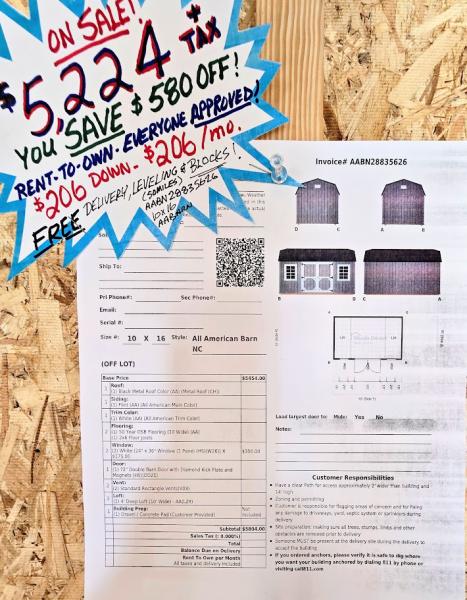 🔥10% OFF - SAVE $580 10x16 BARN - $5,224  $206 DOWN & $206/MO - NO CREDIT CHECK - FREE DELIVERY & BLOCKS (50 miles)
