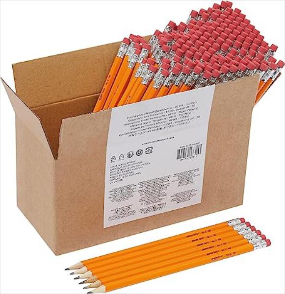 Basics Woodcased #2 Pencils, Pre-sharpened, HB Lead Bulk Box of 150, Yellow