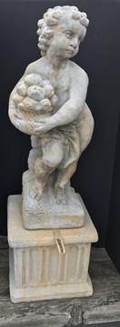 FOUR SEASONS CHERUB CONCRETE STATUES ON PEDESTALS