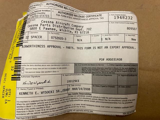 Cessna 172RG Mccauley Propeller Spinner Spacer/Shim, Plastic. New.