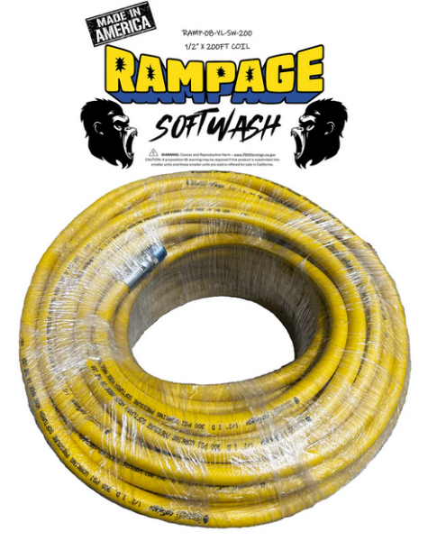 Rampage 1/2" Yellow 300' Softwash Hose with Crimped Ends