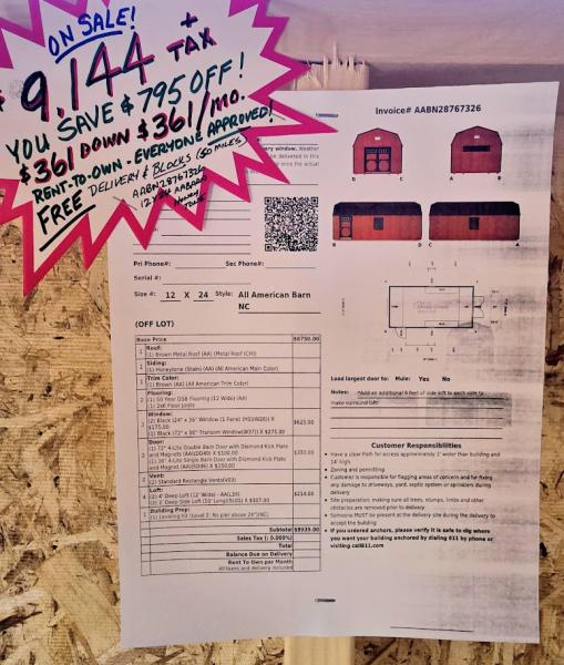 🔥SAVE $795 12x24 LOFTED BARN w/SIDE LOFTS - $9,144 or $361 DOWN & $361/MO - NO CREDIT CHECK - FREE DELIVERY & BLOCKS (50miles)