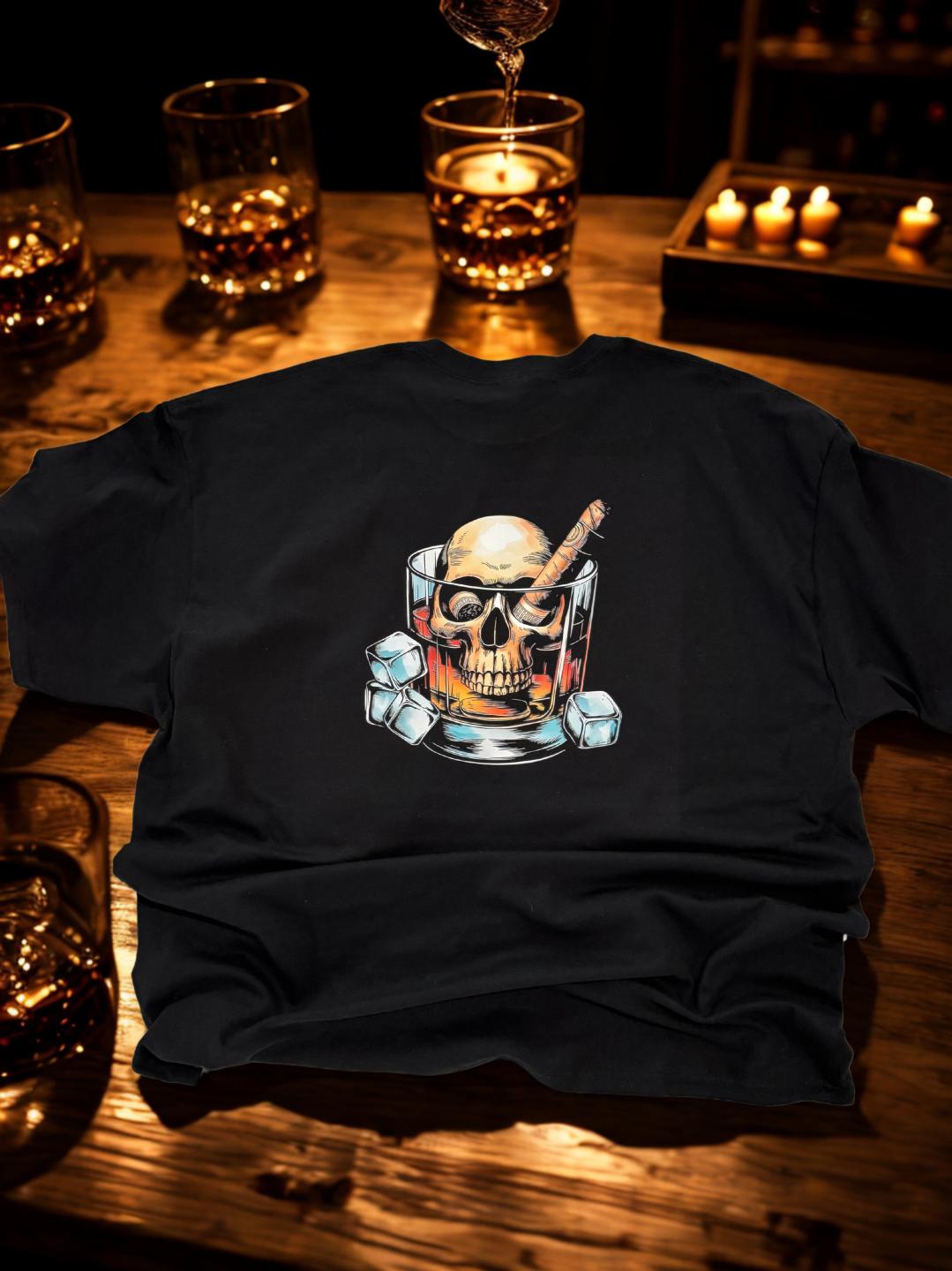 Skull in Whiskey Glass with Cigar