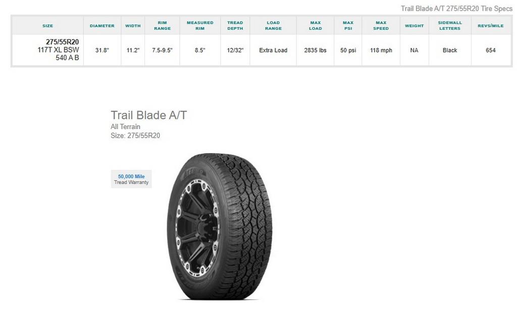 275/55R20 Atturo Trailblade A/T Tires Set of 4