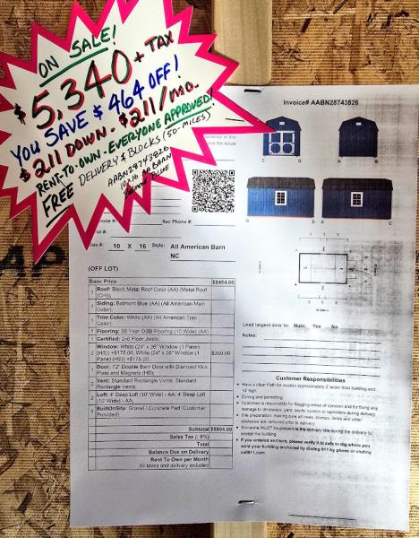 🔥SAVE $464 10x16 LOFTED BARN - $5,340 or $211 DOWN & $211/MO - NO CREDIT CHECK - FREE DELIVERY & BLOCKS (50miles)