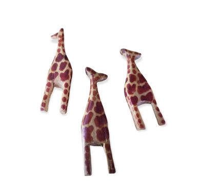 Set Of 3 Miniature Wooden Giraffes.