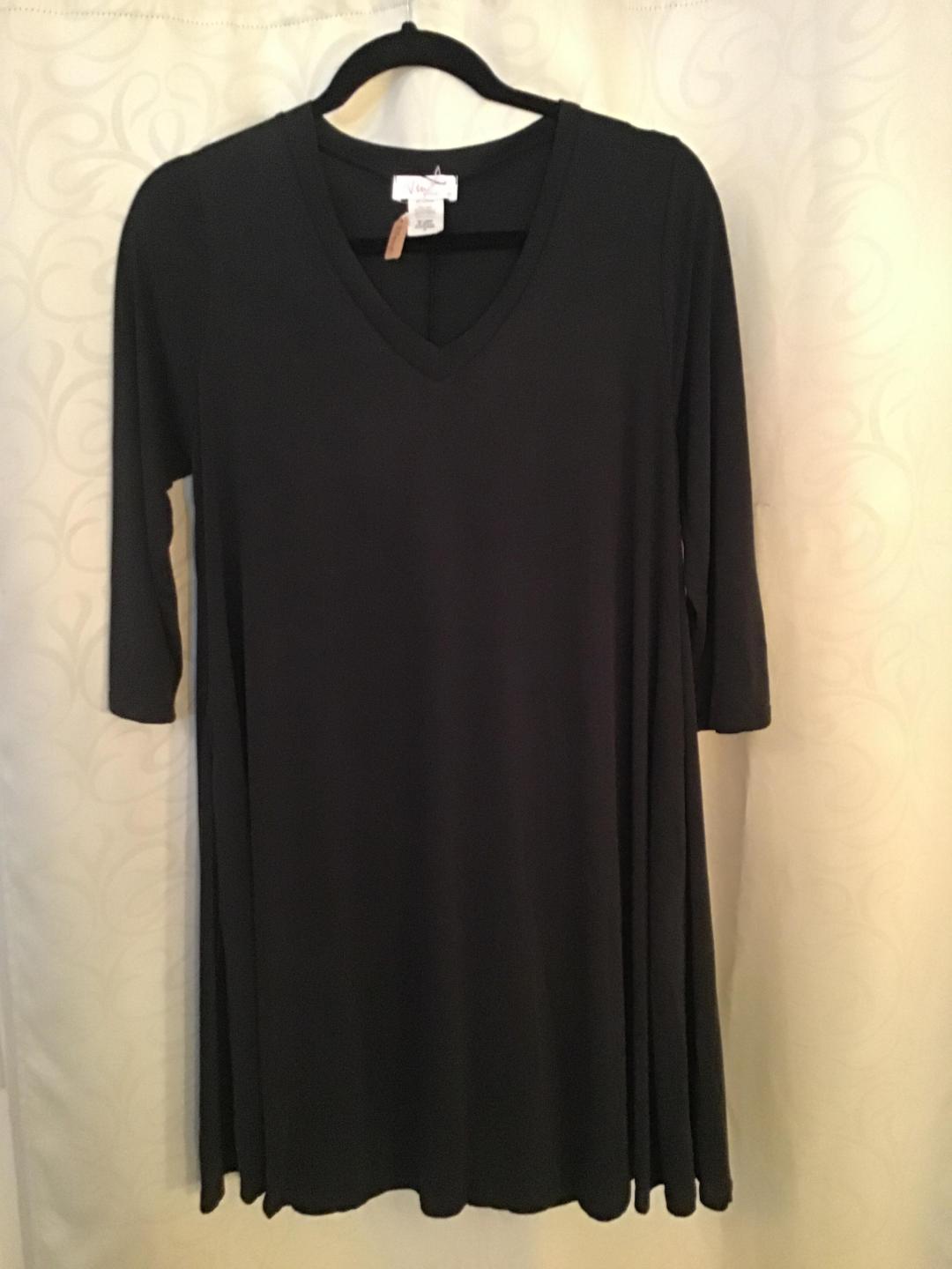 V Neck Hidden Pocket 3/4 Sleeve Swing A Line Dress