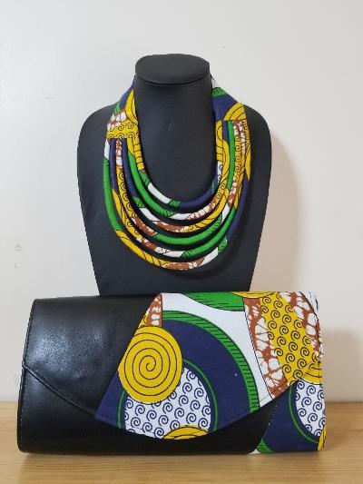 Handmade African Print Fabric Clutch & Necklace Set