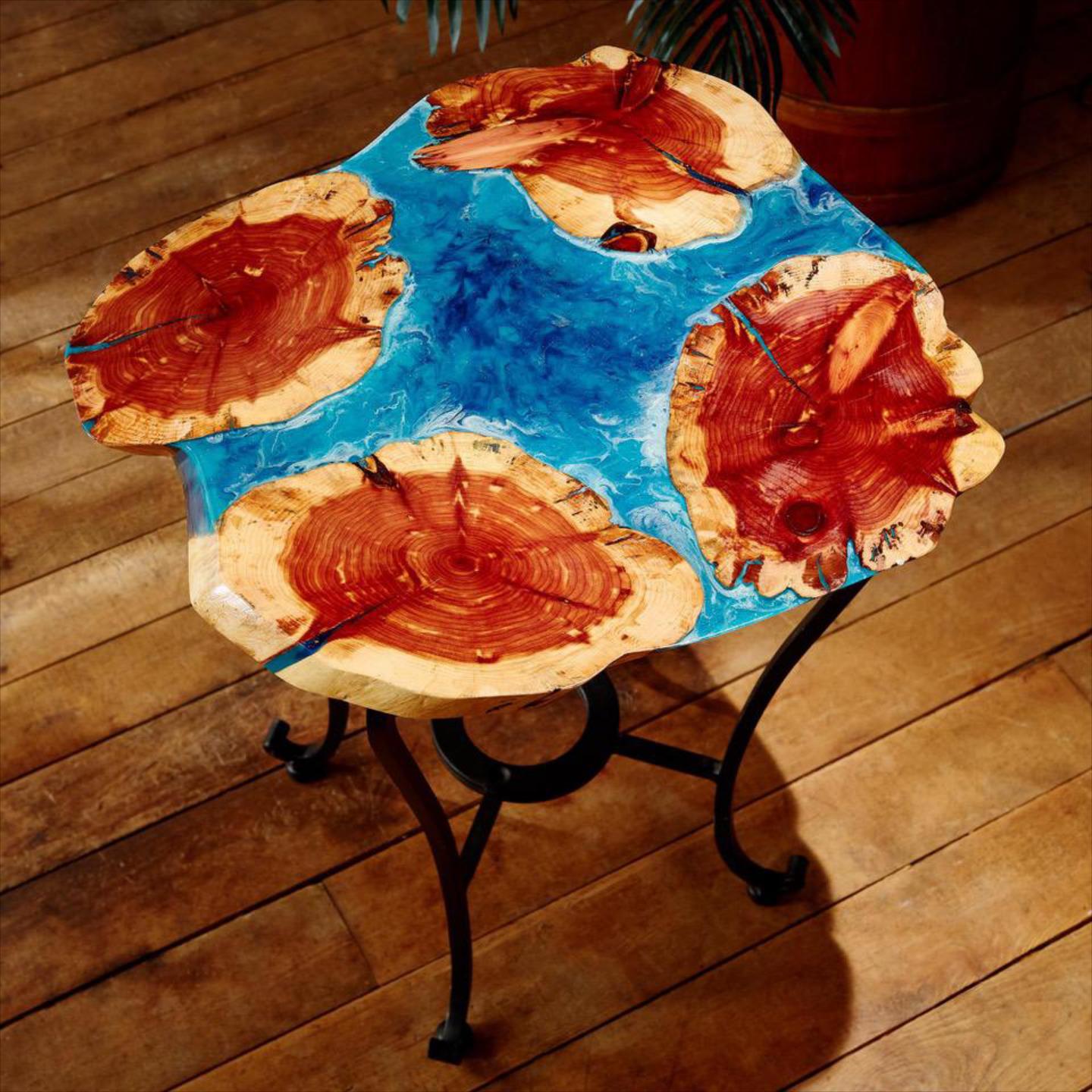 Cedar and resin end table