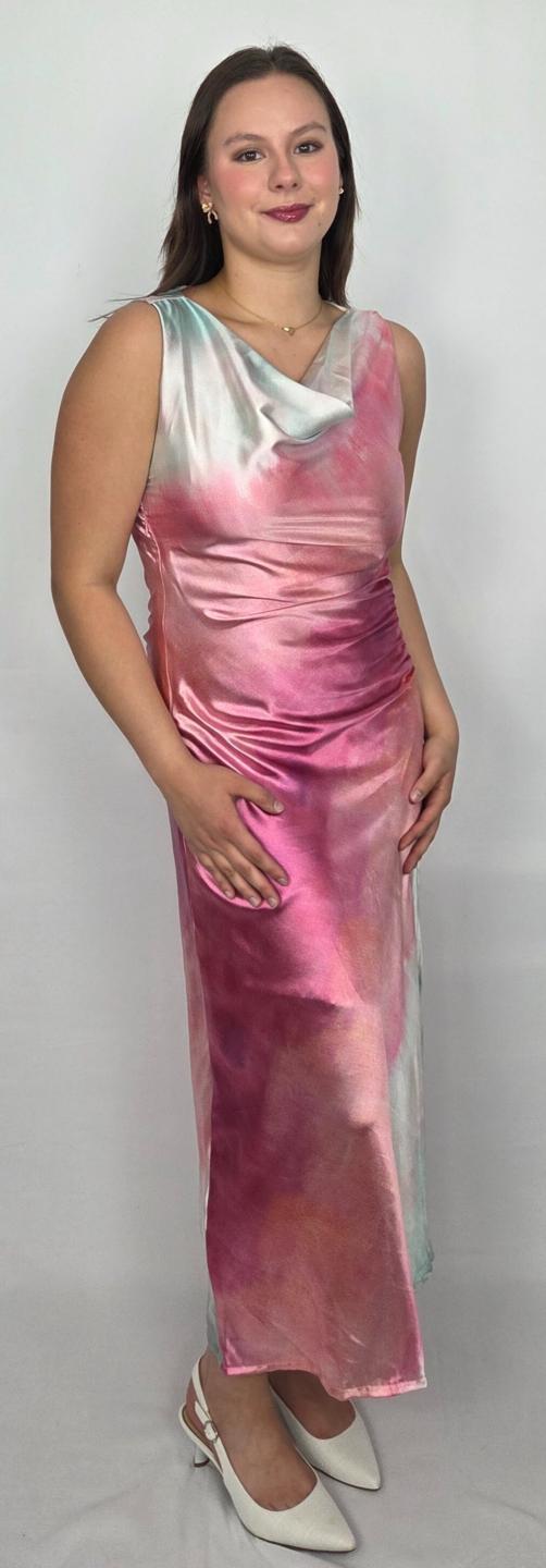 Elegant Tie-Dye Maxi Silk Dress