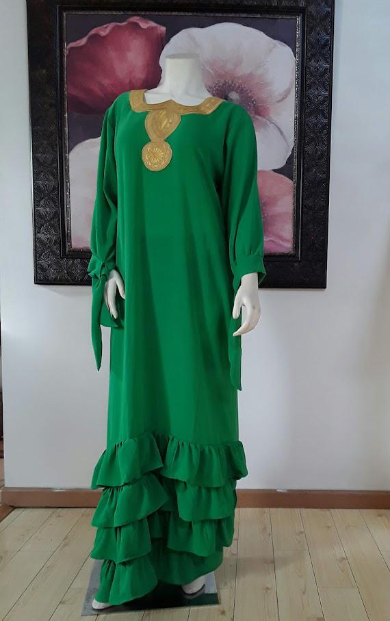 Green and Gold Long Sleeve Party Dress.