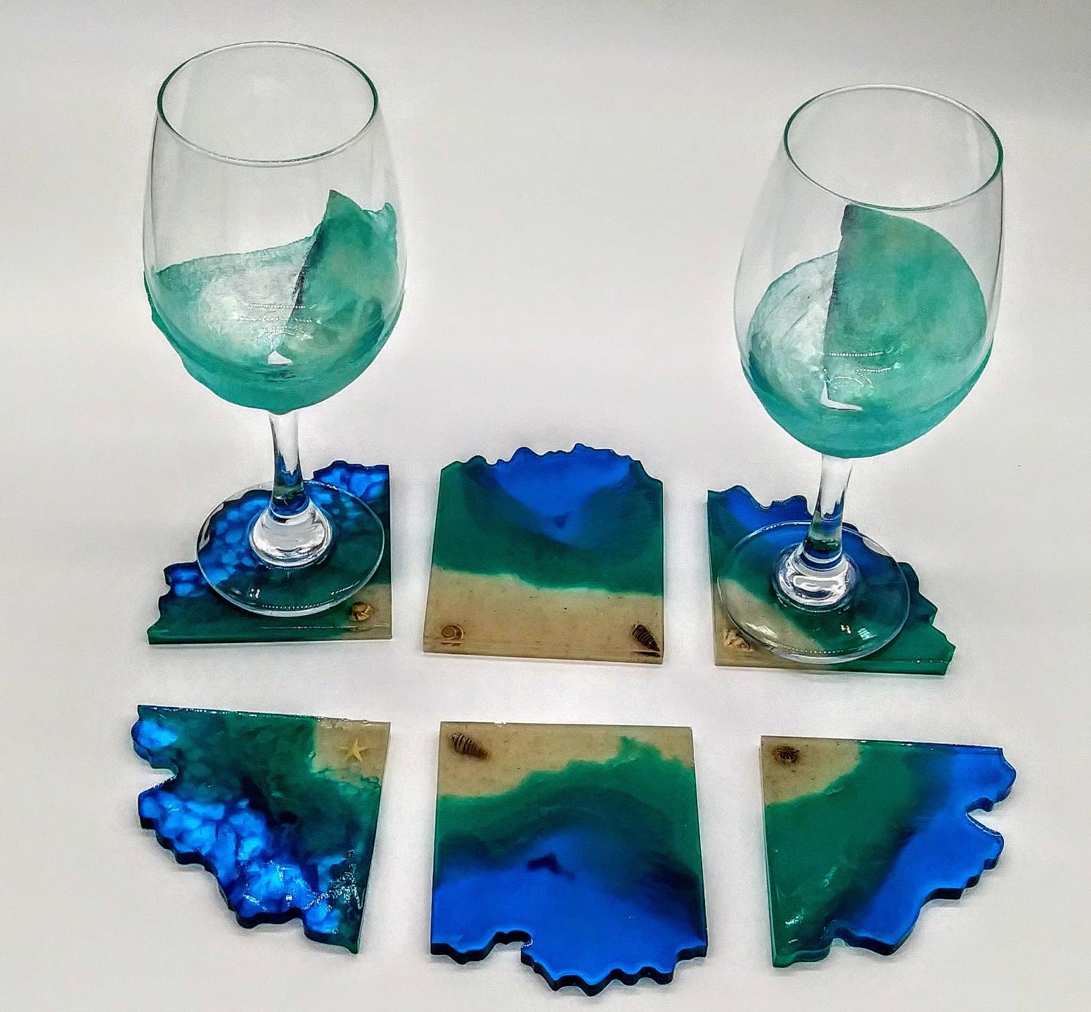 Ocean theme coasters with real shells sand and star fish