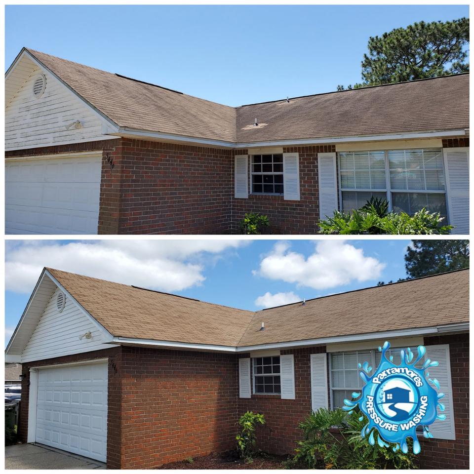 We use soft washing to safely clean black streaks and algae from residential and commercial roofs.