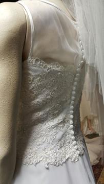 NEW WEDDING DRESS WITH SHEER TOP, PEARLS, SEQUINS