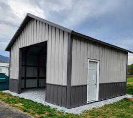 25% OFF! 20x20 PREMIER STEEL BUILDING - BOARD & BATTEN SIDING - 10X10 TRACK DOOR - DBL LEGS/RAFTERS