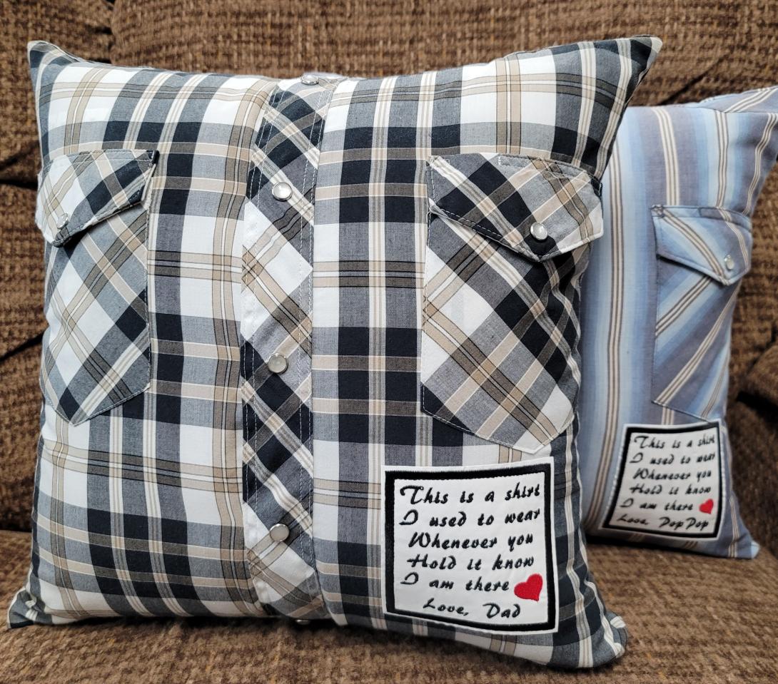Memory pillow made from Loved Ones Shirts.