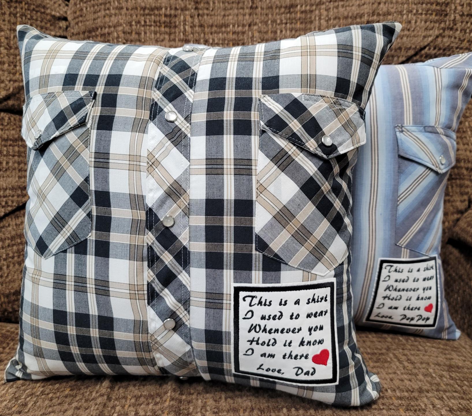 Memory pillow made from Loved Ones Shirts.