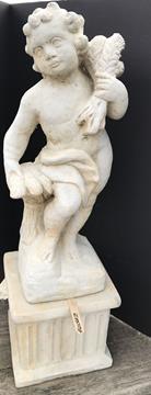 FOUR SEASONS CHERUB CONCRETE STATUES ON PEDESTALS