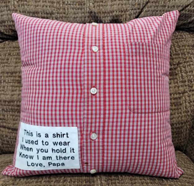 Memory pillow made from Loved Ones Shirts.