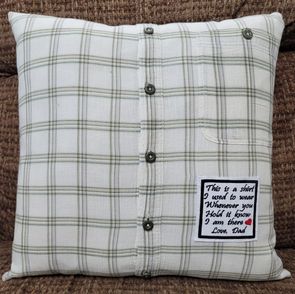 Memory pillow made from Loved Ones Shirts.