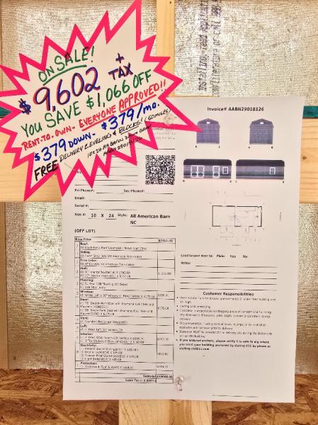 🔥SAVE $1,066 10X24 Barn w/Elect/Divider Wall - $9,602 - $379Dn $379/Mo - Free Del/Blocks (50mi)