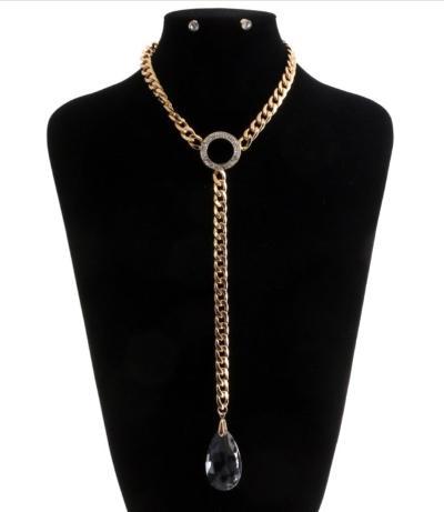 Gold Chain Clear Acrylic Pendant Necklace Earring Set.