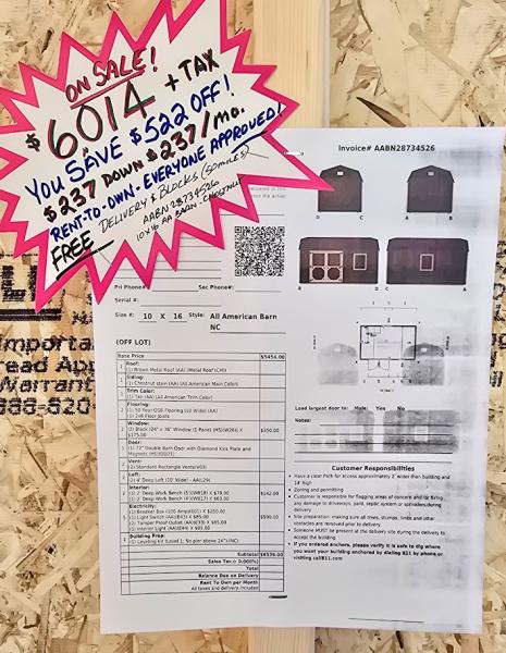 🔥SAVE $522 10x16 LOFTED BARN w/100 amp ELECTRICAL PKG.! - $6,014 or $237 DOWN & $237/MO - NO CREDIT CHECK - FREE DELIVERY (50-miles)