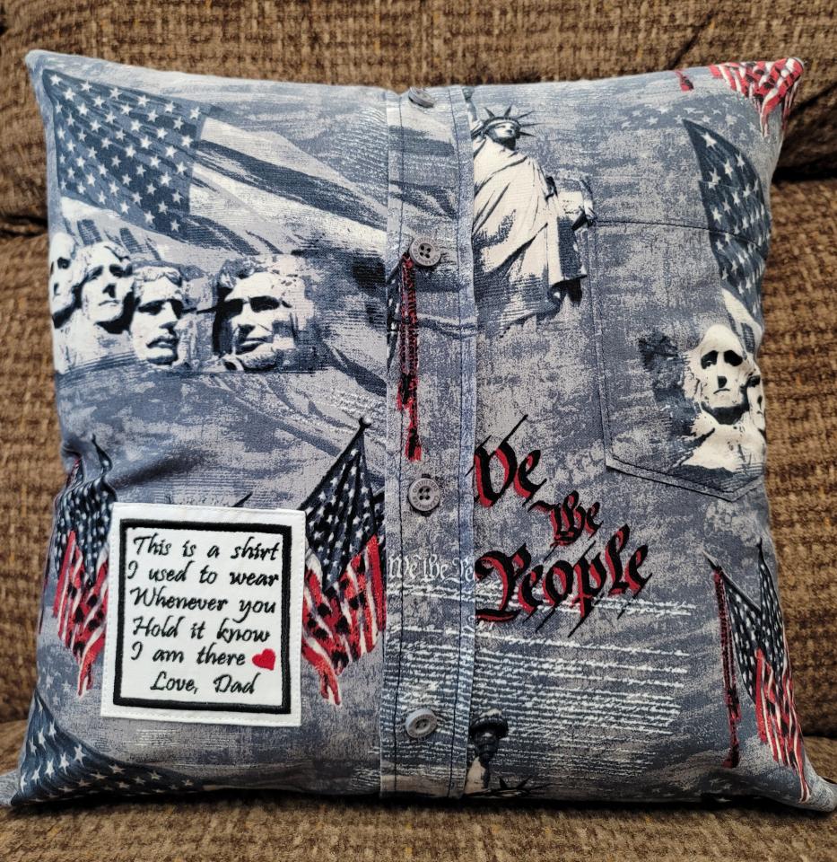 Memory pillow made from Loved Ones Shirts.