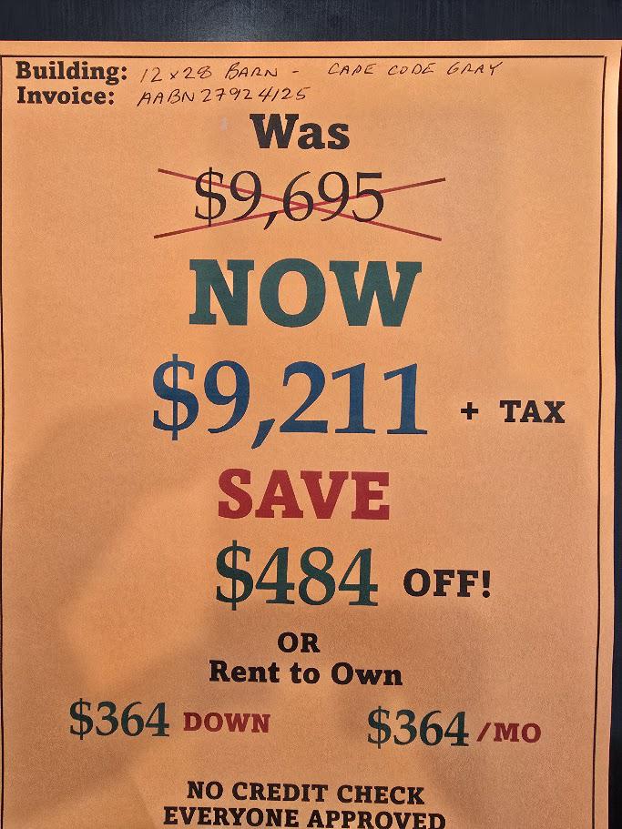 $484 OFF! 12X28 LOFTED BARN - ONLY $9,211 - $364 DOWN & $364/MO - NO CREDIT CHECK - EVERYONE APPROVED!