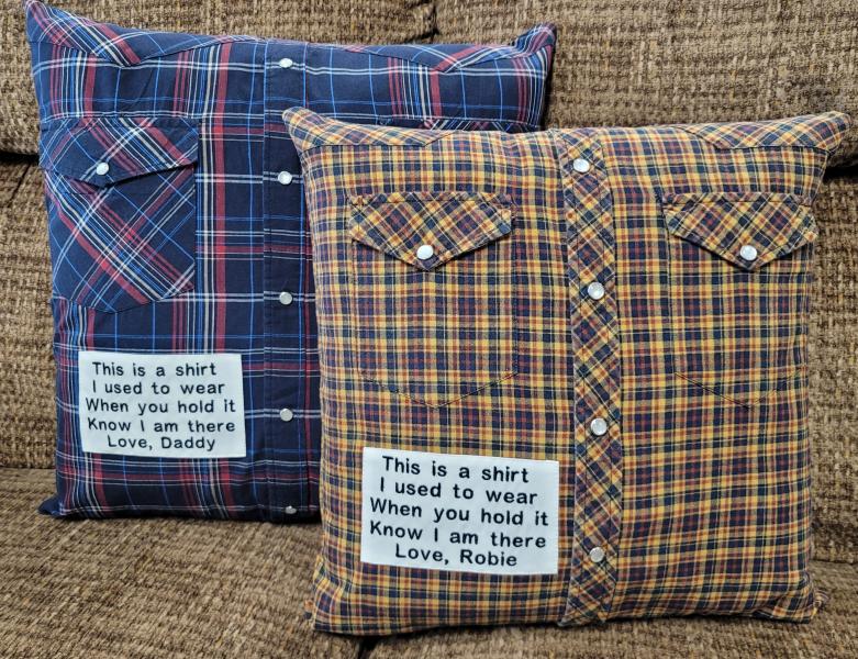 Memory pillow made from Loved Ones Shirts.
