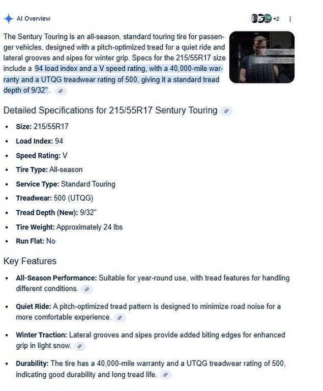 215/55R17 Sentury Touring Tires Set of 4