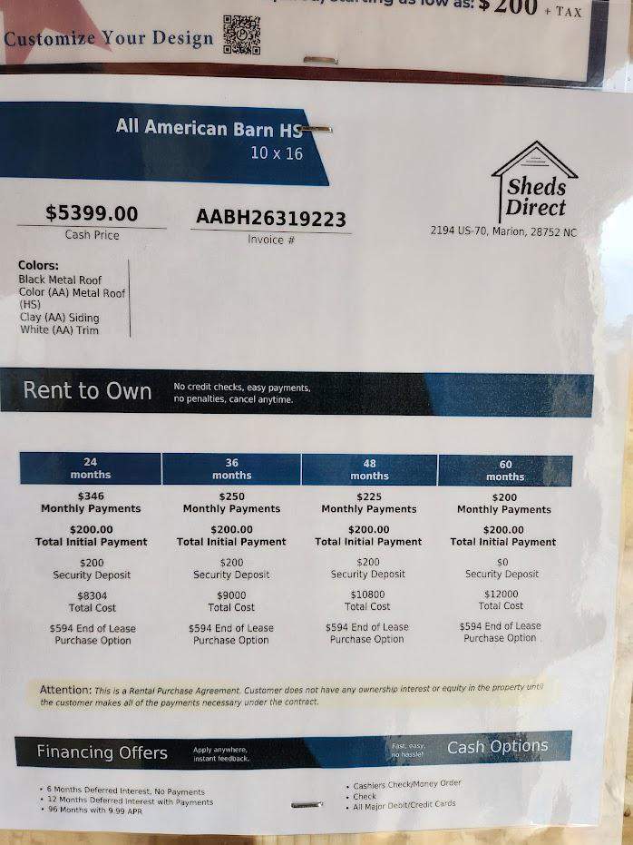 10% OFF! 10x16 All American Barn - SAVE $539 OFF