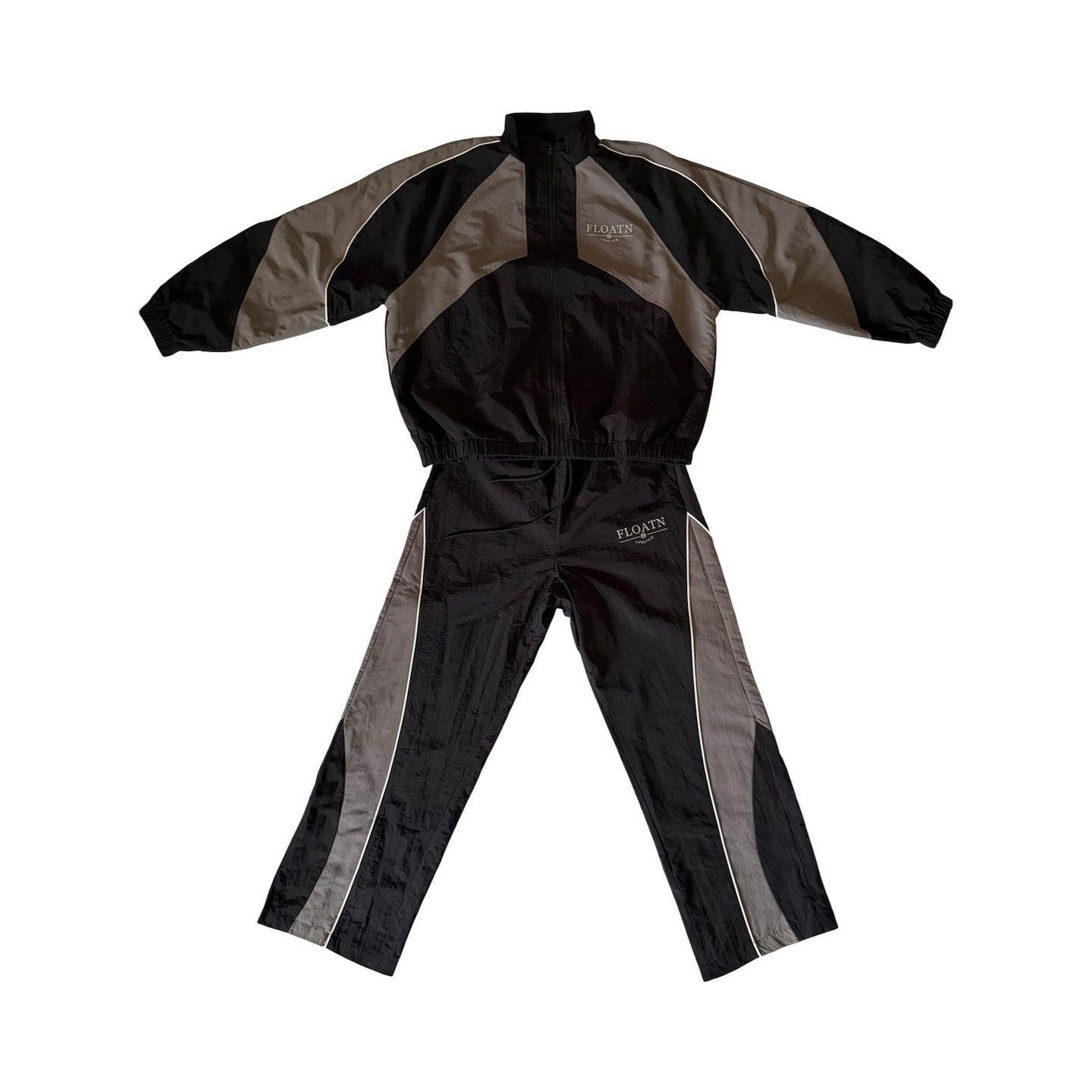 Black & Grey Retro Floatn Windbreaker Tracksuit