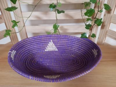 Purple and White Decorative Handcrafted Oval Versatile Senegalese Basket.