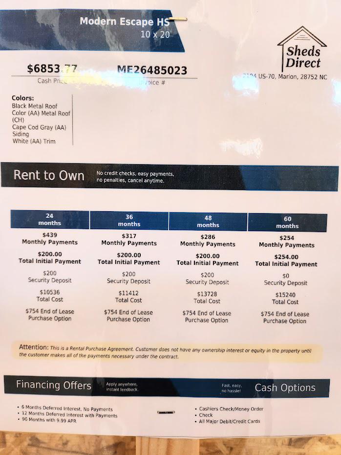 10% or $685 OFF - 10x20 Modern Escape - Only $6,168 or $254 / Mo + tax