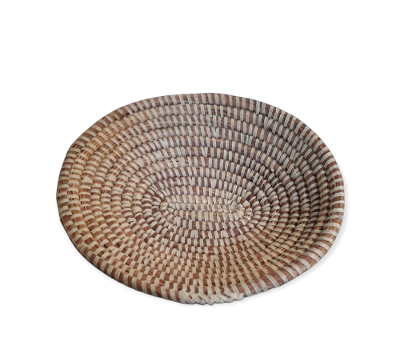 White and Tan Traditional Decorative Storage, Versatile Senegalese Handcrafted Oval Basket.