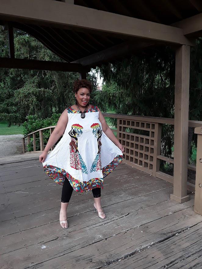 Multicolor African Print Umbrella Dress.