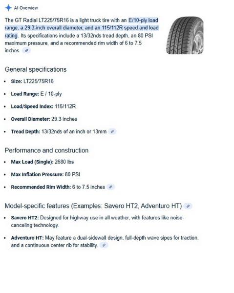 LT225/75R16 GT Radial Savero HT2 Tires Set of 4