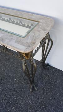 WROUGHT IRON CULTURED MARBLE GLASS SOFA TABLE