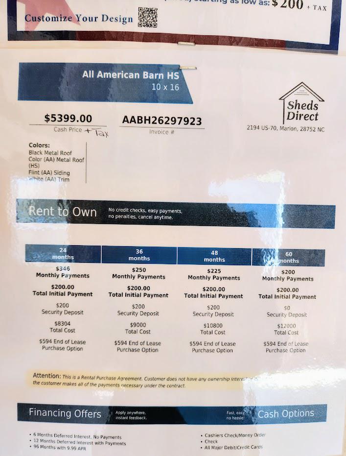 10% or $539 OFF 10x16 LOFTED BARN - $200 DN + tax OR $128/MO + tax