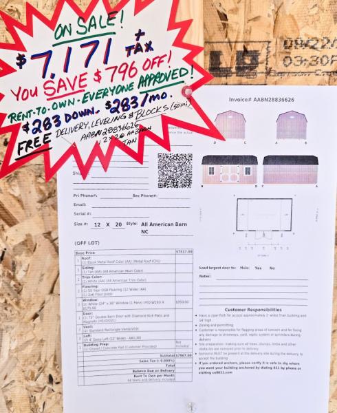 🔥SAVE $796 - 12x20 LOFTED BARN  $7,171 or $283 DOWN & $283/MO -NO CREDIT CHECK - FREE DELIVERY /BLOCKS (50 miles)