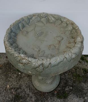CONCRETE BIRD BATH FLORAL DESIGN PAINTED