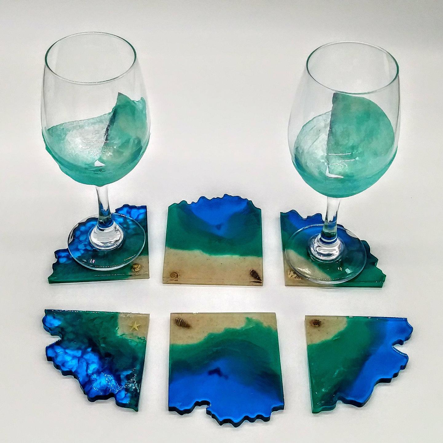 Ocean theme coasters with real shells sand and star fish