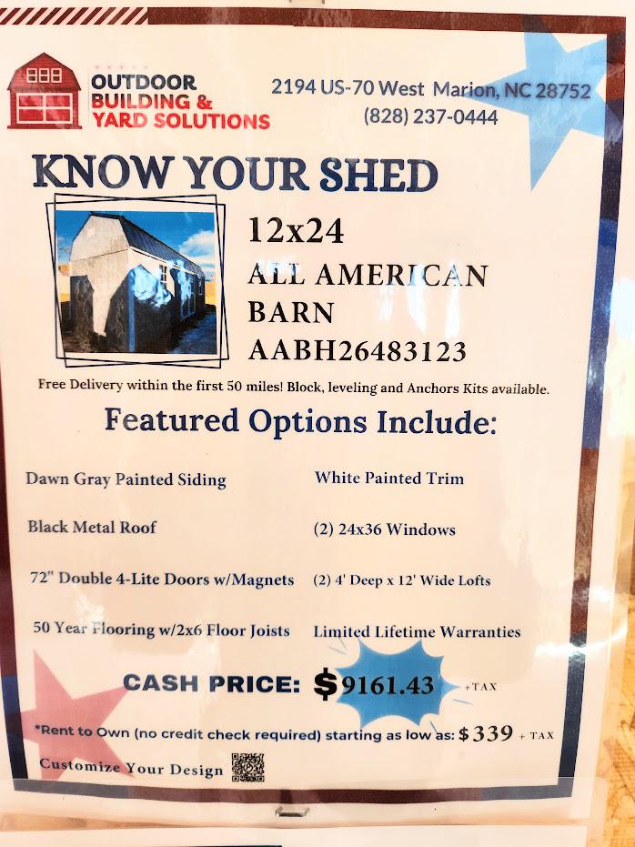 5% OFF -12x24 LOFTED BARN -ELECTRICAL -ONLY $8,703