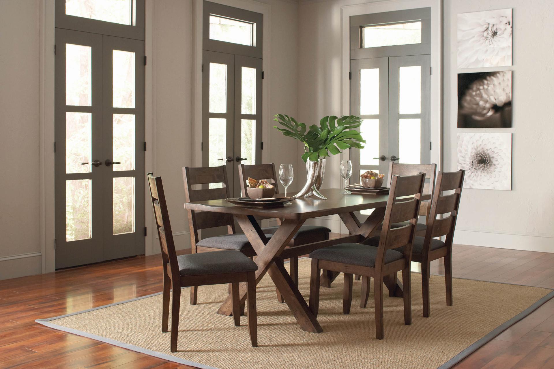 Alston X-Shaped Dining Table Knotty Nutmeg 4 chairs and bench